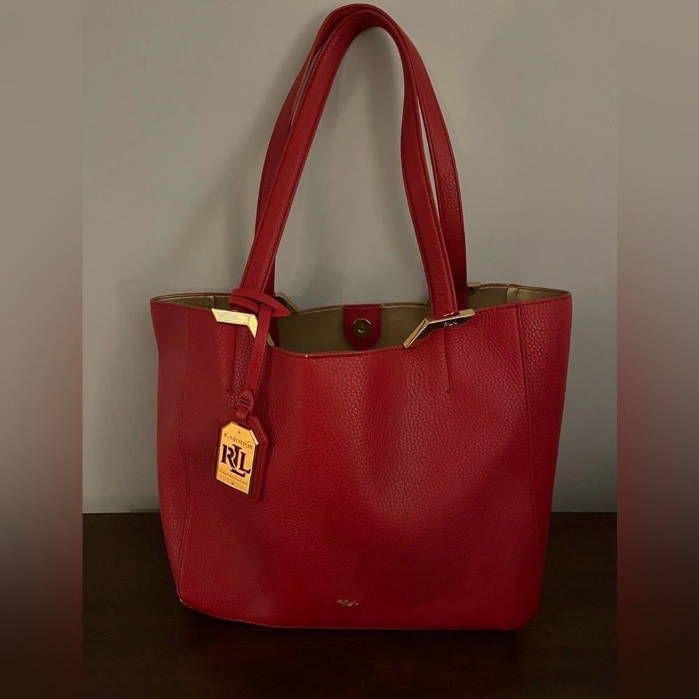 Ralph Lauren Red Leather Tote Bag